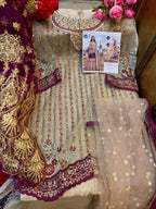 Net Embroidered Semi-stitched with handwork