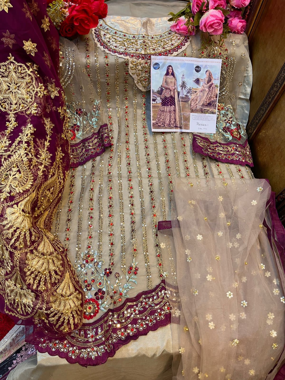 Net Embroidered Semi-stitched with handwork