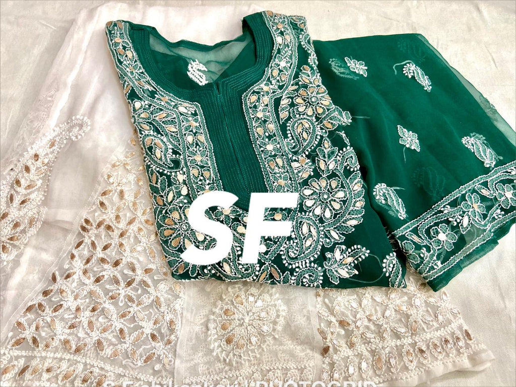 Chikankari Kurti Sharara with gotta patti work