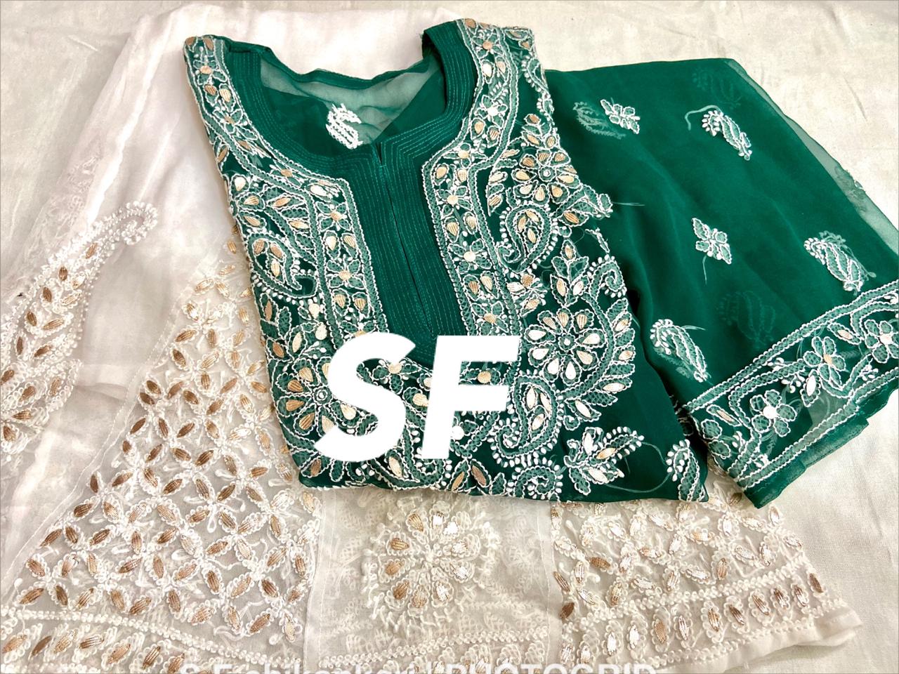 Chikankari Kurti Sharara with gotta patti work