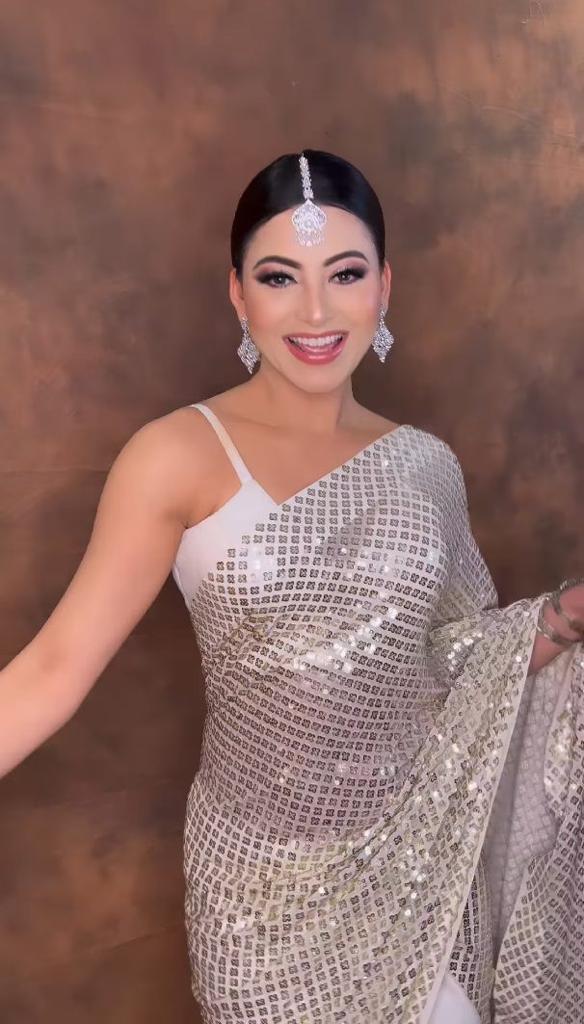 White Sequins Embroidered Saree