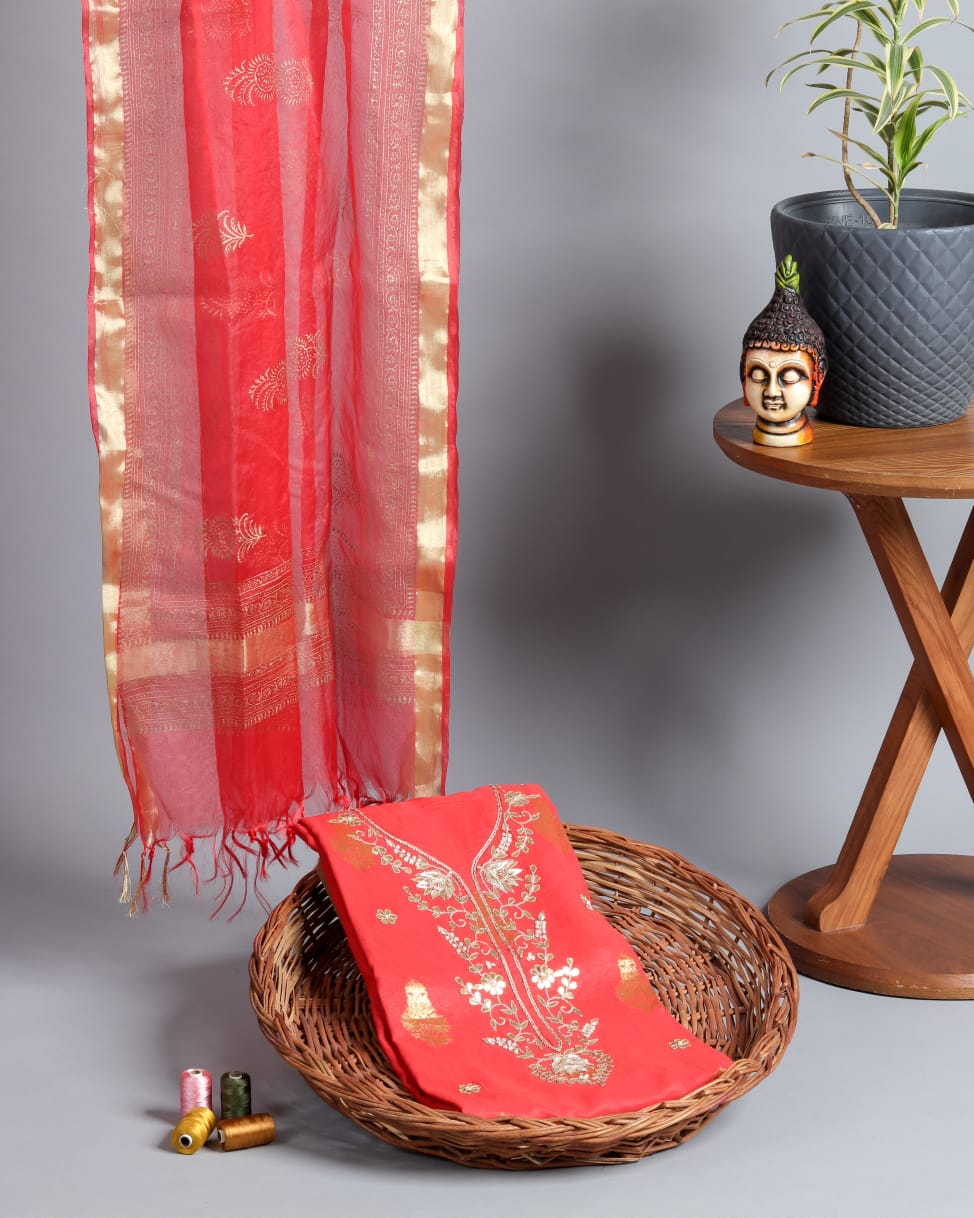 Chanderi Silk Shirt with Organza Dupatta
