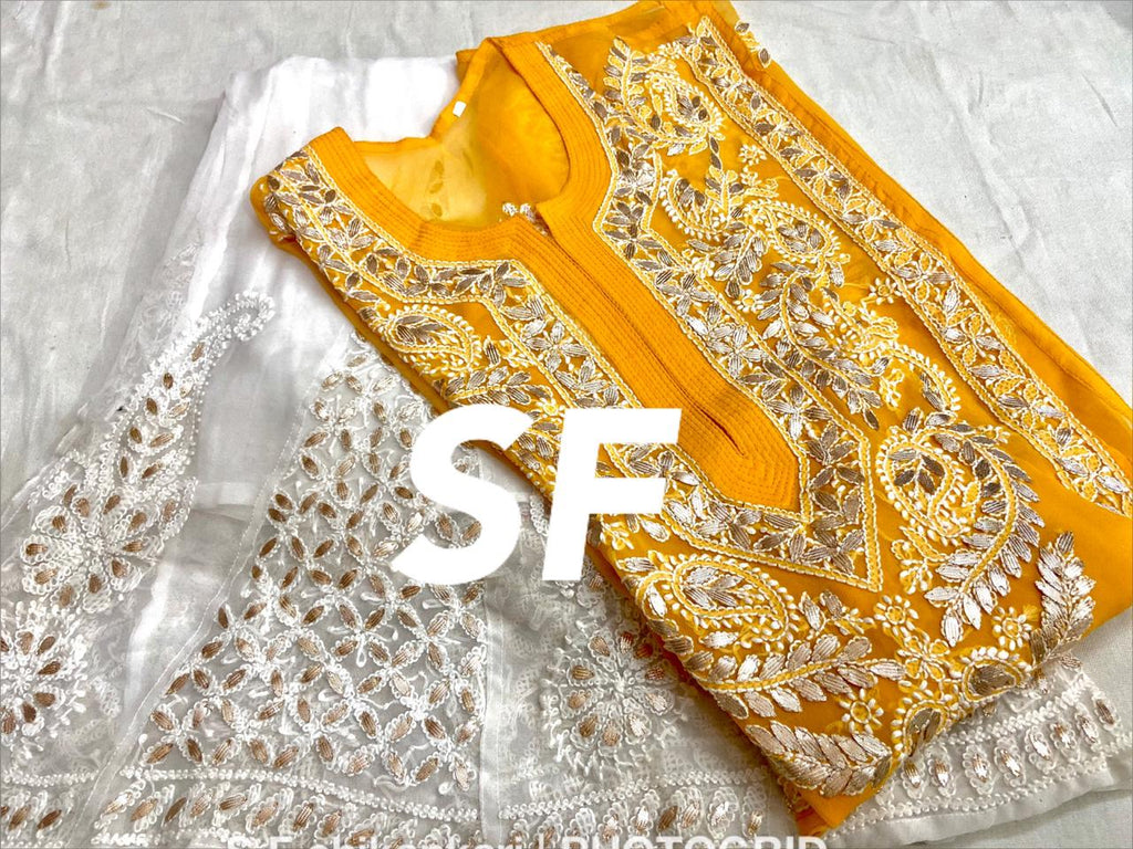 Chikankari Kurti Sharara with gotta patti work