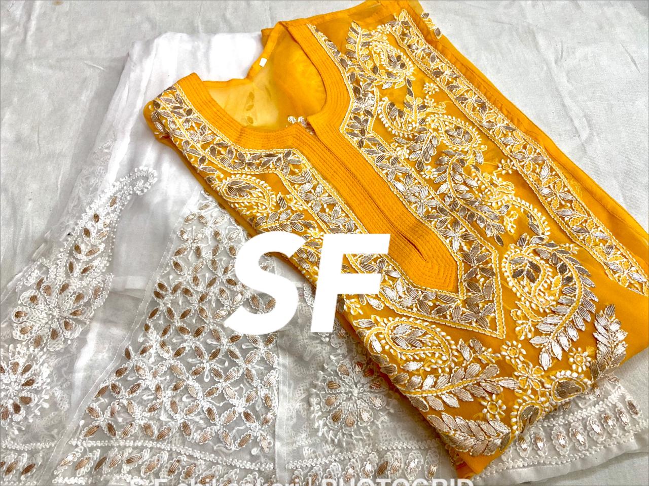 Chikankari Kurti Sharara with gotta patti work