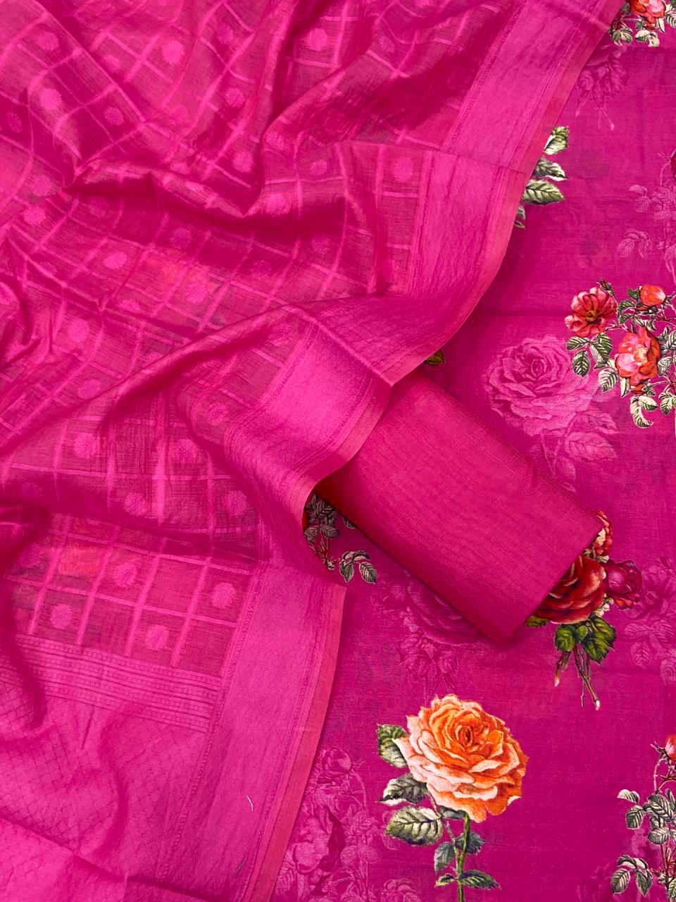 Chanderi Digital Print Shirt with Patola Dupatta