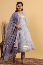 Cotton Bagru Print Anarkali with Ajrakh Print Pant n Dupatta