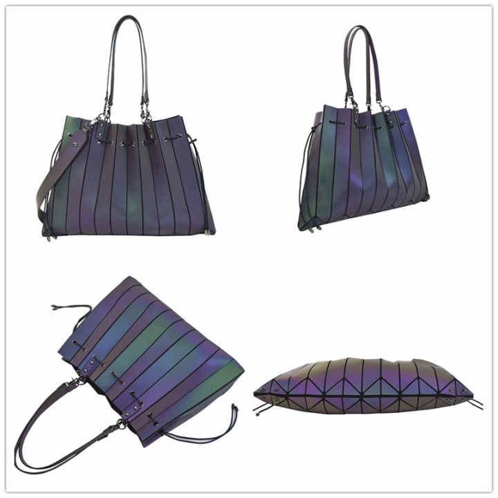 Reflective Leather Drawstring Tote Bag