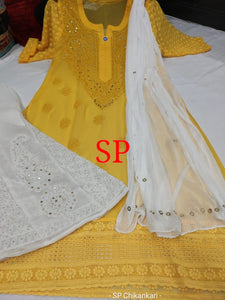 Chikankari Kurti Sharara with Mukesh