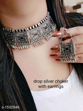 Load image into Gallery viewer, Drop Silver Choker with Earrings