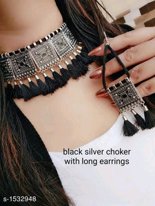 Drop Silver Choker with Earrings